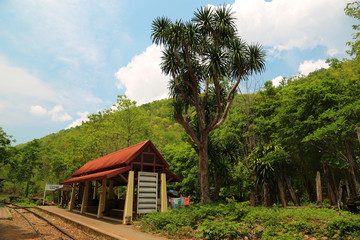Fototapeta na wymiar Old railroad near Kwai river, Thailand
