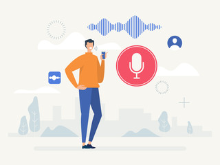 Voice recognition. Intelligent voice personal assistant technology concept.