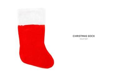 Obraz na płótnie Canvas Christmas sock isolated on white background. Flat lay, top view