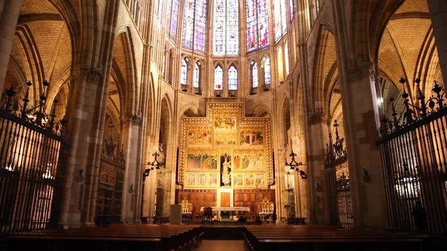 Interior of the Santa Maria Cathedral in Leon, Spain, December 2018