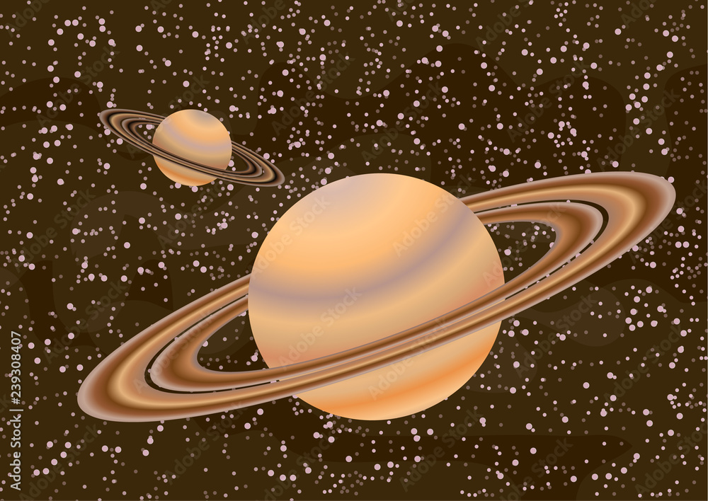 Wall mural saturn-like planets with an asteroid belt. starry colorful space background for your design. fantasy