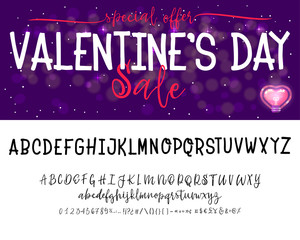 Valentine's day. The font is bold, handwriting, for love cards and wedding cards