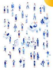  Isomeric office people vector set. Office life. Flat vector characters isolated on white background.