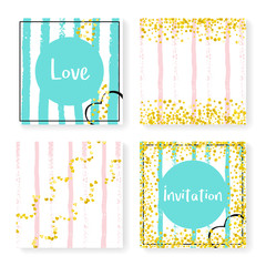Wedding glitter confetti on stripes, invitation set