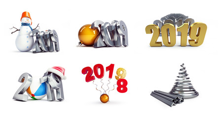2019 santa hat beach ball on a white background 3D illustration,