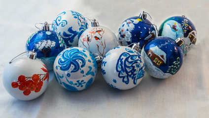 Christmas balls handmade on white background. Beautiful design and a wonderful gift for the holiday.
