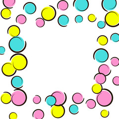 Pop art border with comic polka dot confetti.