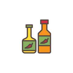 Chilli pepper bottles filled outline icon, line vector sign, linear colorful pictogram isolated on white. Hot Ketchup bottle symbol, logo illustration. Pixel perfect vector graphics