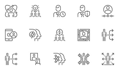 Human Resource Management Vector Flat Line Icons Set. Team Structure, Personal Quality, Professional Growth, Staff Recruitment. Editable Stroke. 48x48 Pixel Perfect.