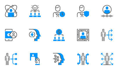 Human Resource Management Vector Flat Line Icons Set. Team Structure, Personal Quality, Professional Growth, Staff Recruitment. Editable Stroke. 48x48 Pixel Perfect.