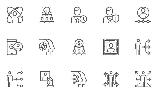 Human Resource Management Vector Flat Line Icons Set. Team Structure, Personal Quality, Professional Growth, Staff Recruitment. Editable Stroke. 48x48 Pixel Perfect.