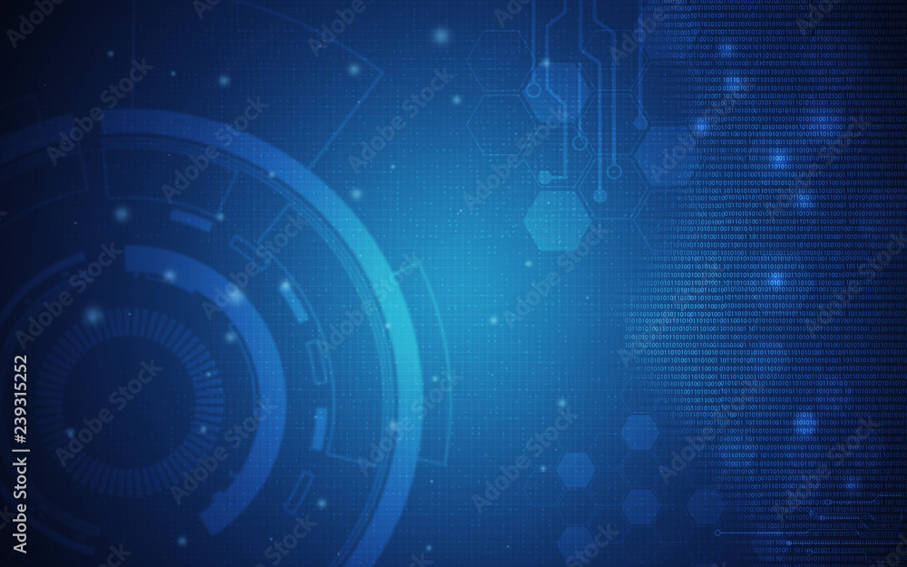 Wall mural blue technology background and abstract digital tech circle.copy space.