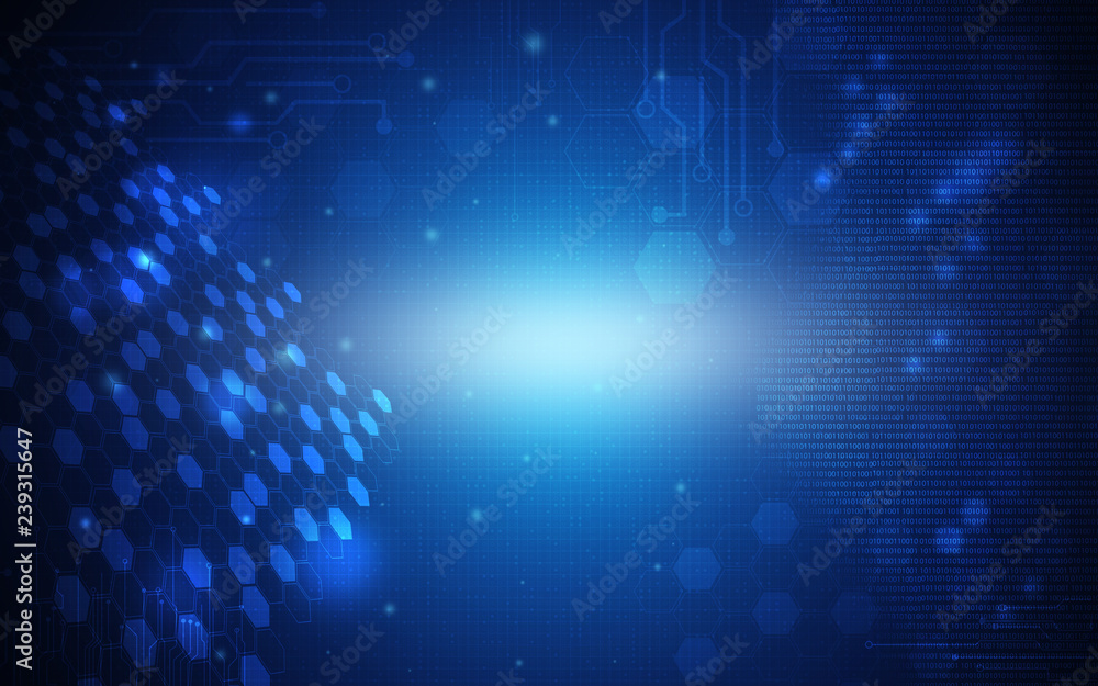 Wall mural blue technology background and abstract digital tech circle.copy space.