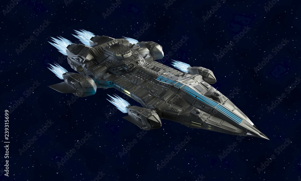 Wall mural spaceship aircraft for science fiction 3d rendering of alien spacecraft