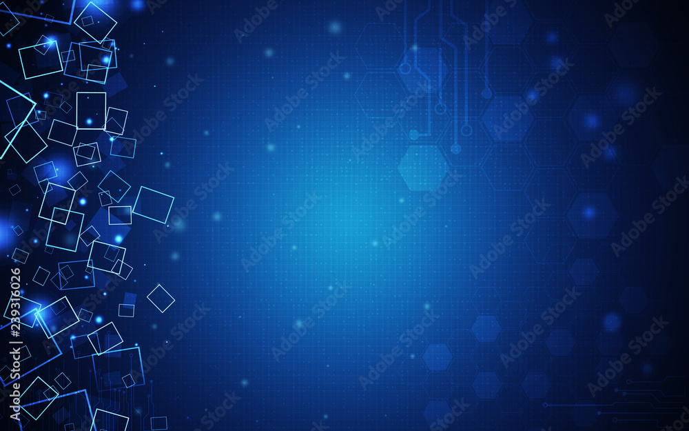 Wall mural blue technology background and abstract digital tech circle.copy space.