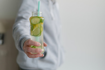 Drinks, diet, detox and people concept healthy eating. Sport and fitness.