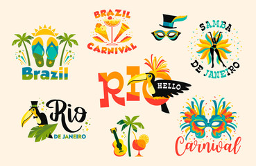 Fototapeta na wymiar Brazilian Carnival. Big set of vector emblems