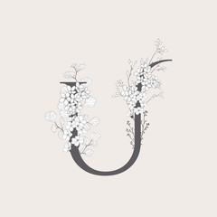 Vector Blooming Floral Initial U Monogram and Logo
