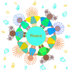 The concept of the unity of children around the world. Vector