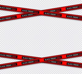 Fototapeta premium Vector black friday sale black red stripes like restriction police awareness zone sign, marketing advertising, discounts area, decoration element for banners, posters on transparent background