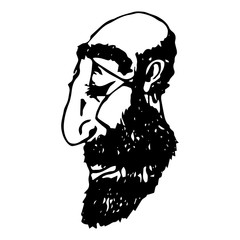 Head in profile. Bearded man. Hand drawn bald man. Vector illustration.