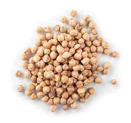 Dried chickpeas on white background