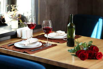 Table served for romantic date in restaurant