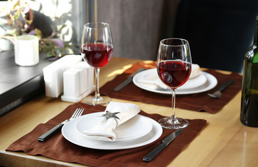 Table served for romantic date in restaurant
