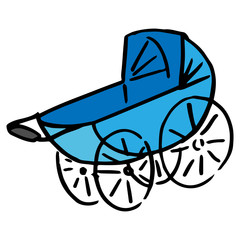 Baby carriage. Vector illustration retro baby carriage. Hand drawn baby carriage.