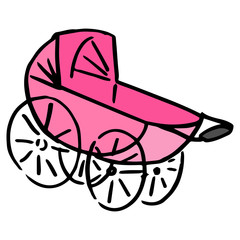 Baby carriage. Vector retro baby carriage. Hand drawn baby carriage.