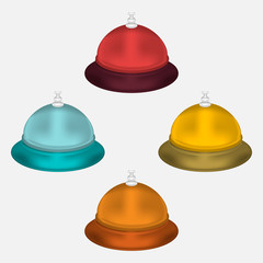 Colored metal desk service bells, vector illustration