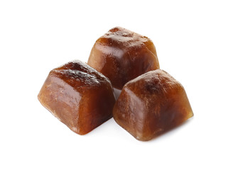 Coffee ice cubes on white background