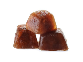 Coffee ice cubes on white background