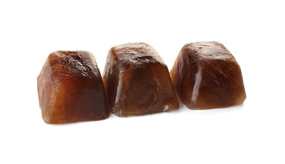 Coffee ice cubes on white background