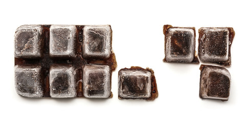 Coffee ice cubes on white background