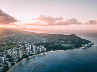 Skyline of Waikiki, Honolulu with Diamond Head Crater in the background