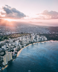 Skyline of Waikiki, Honolulu, Oahu, Hawaii while sunrise