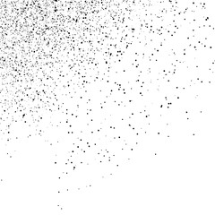 Black spots, noise and grain scatter glitter falling on white ditress textured abstract background vector illustration