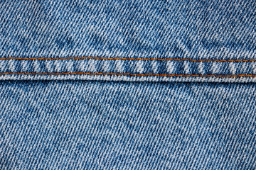 Jeans texture. Double stitching on denim. Close-up.