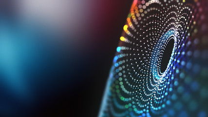 Big Data concept. Global information gathering. Introduction of artificial intelligence. Concept of cyberspace of the future. 3D illustration on a polygonal grid with a shallow depth of field