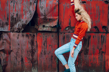 Lifestyle fashion portrait of young beautiful cute girl model.  Odd bizarre strange unusual cute...