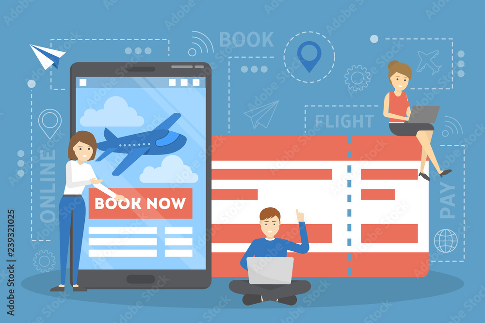 Wall mural booking airplane ticket online on the device