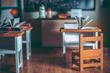 Student desks in the classroom.