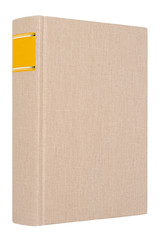 Grey book with yellow frame on spine isolated on white background.