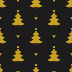 Christmas trees and stars seamless gold pattern