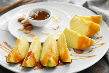 Candy apple wedges on plate