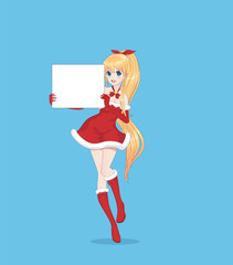 Japanese Asian woman holding white big sign board