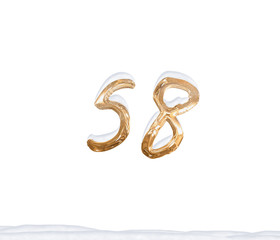 Gold Number 58 with Snow on white background