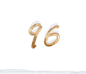 Gold Number 96 with Snow on white background
