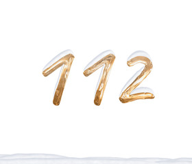 Gold Number 112 with Snow on white background